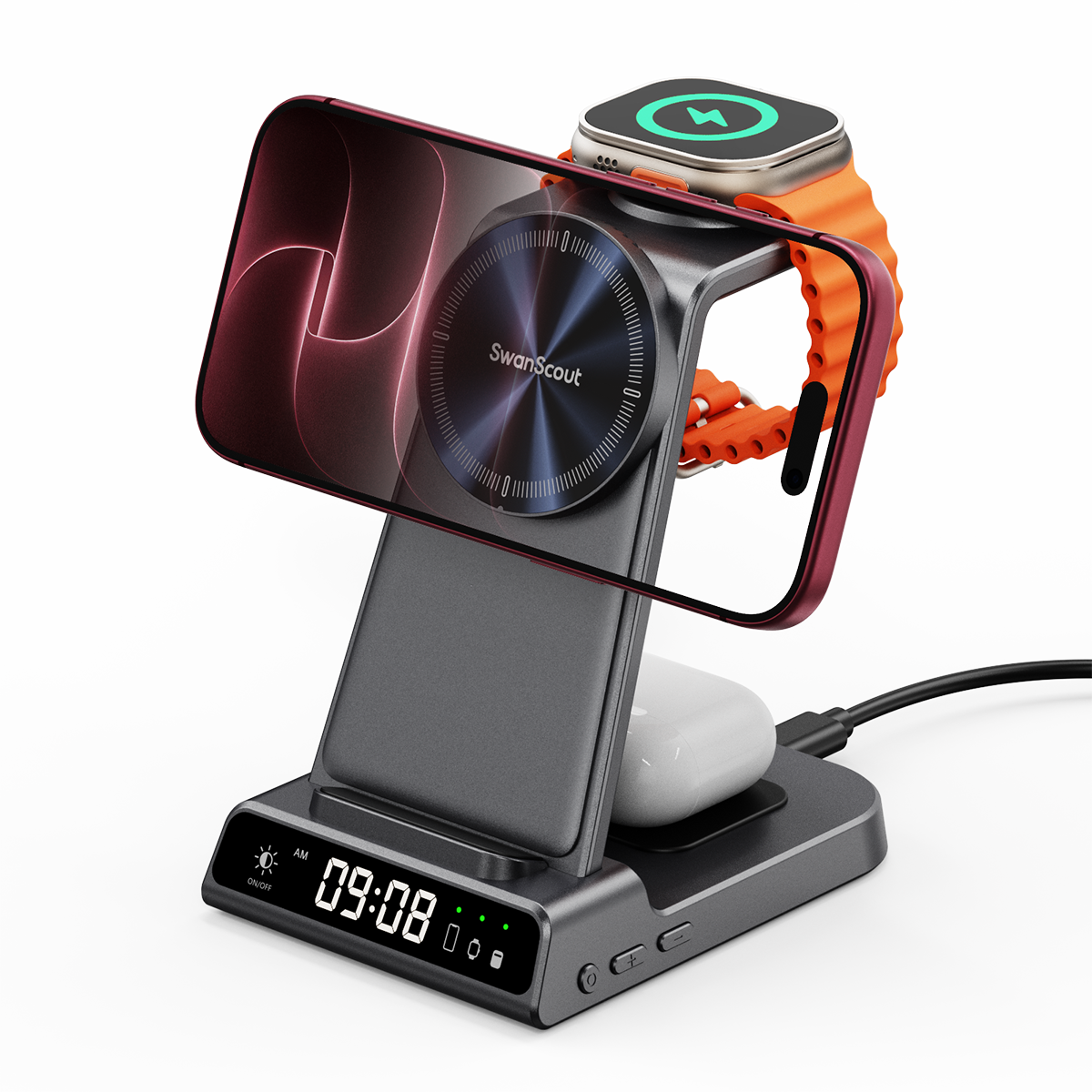 SwanScout C02M - 3-i-1 magnetisk laddningsstation för Apple