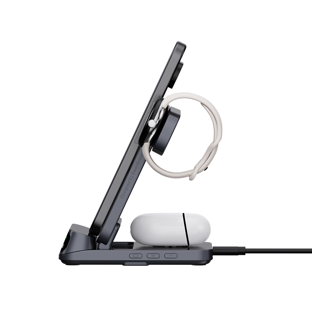 SwanScout 708G2 - 3 w 1 bezprzewodowa ładowarka do Pixel Watch 2/3 z zegarem