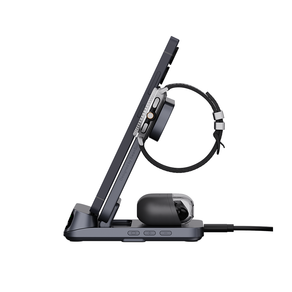 SwanScout 708S - 3 w 1 bezprzewodowa ładowarka do Samsung z zegarem