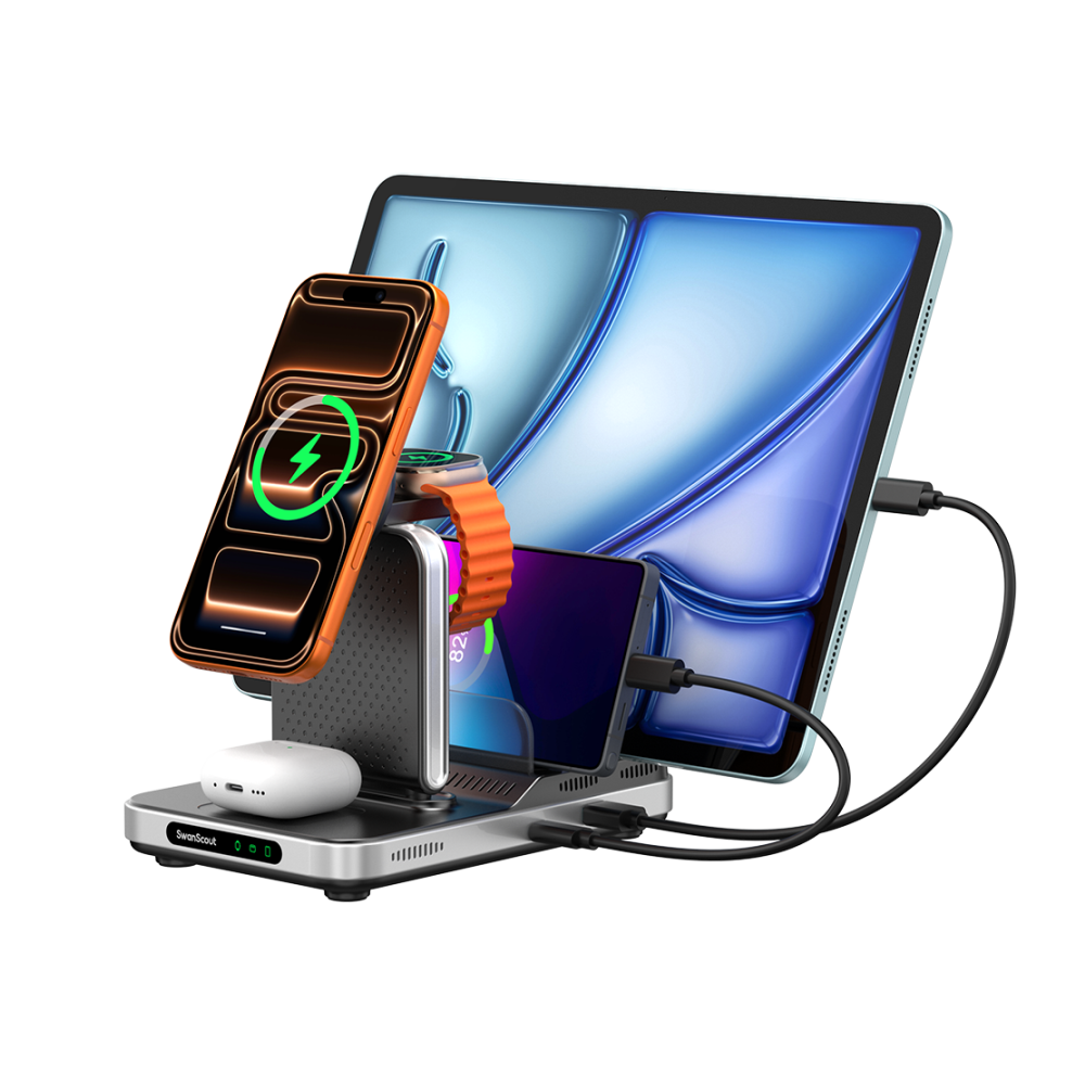 SwanScout 901M - 5 σε 1 ασύρματος φορτιστής για Apple, ιδανικός για γραφεία μελέτης