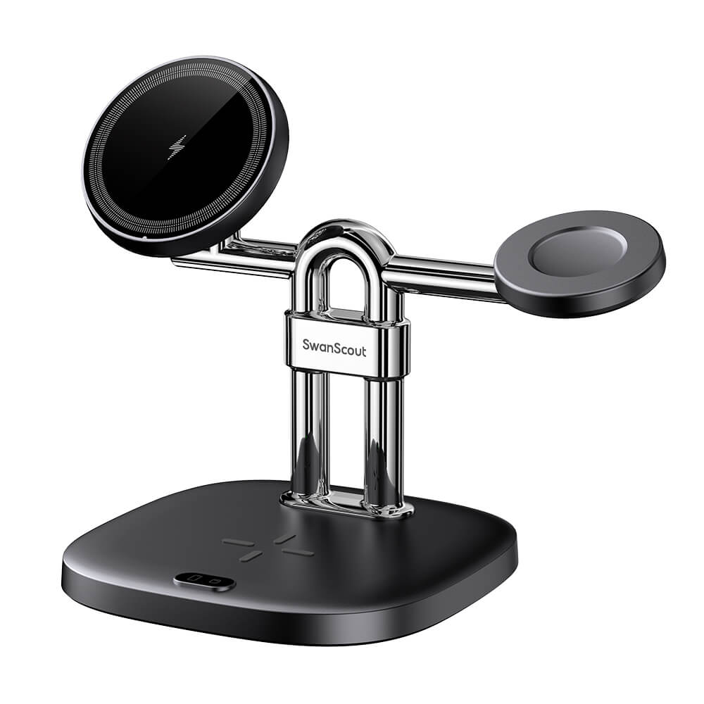 SwanScout 712SM - محطة شحن لاسلكية مغناطيسية 3 في 1 لهواتف Samsung