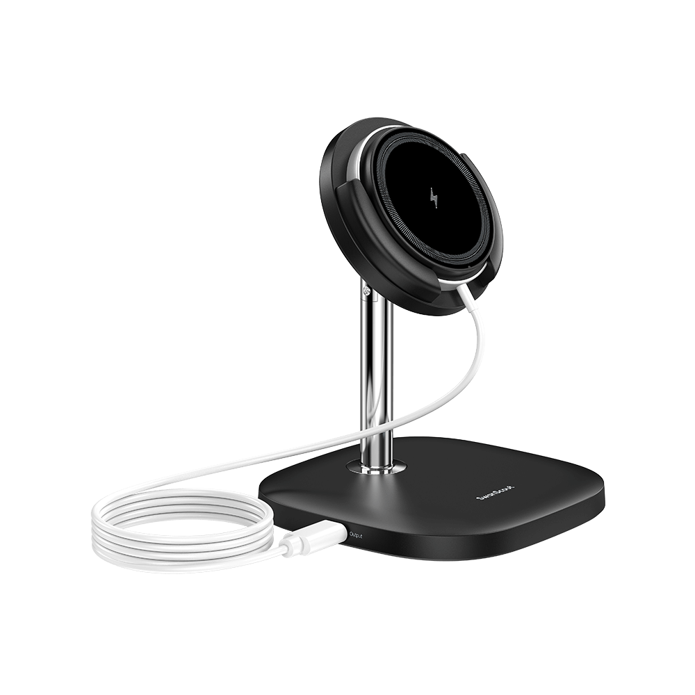 SwanScout 506M magnetic wireless charger for iPhone, aluminum alloy stand with strong magnets, compatible with MagSafe.