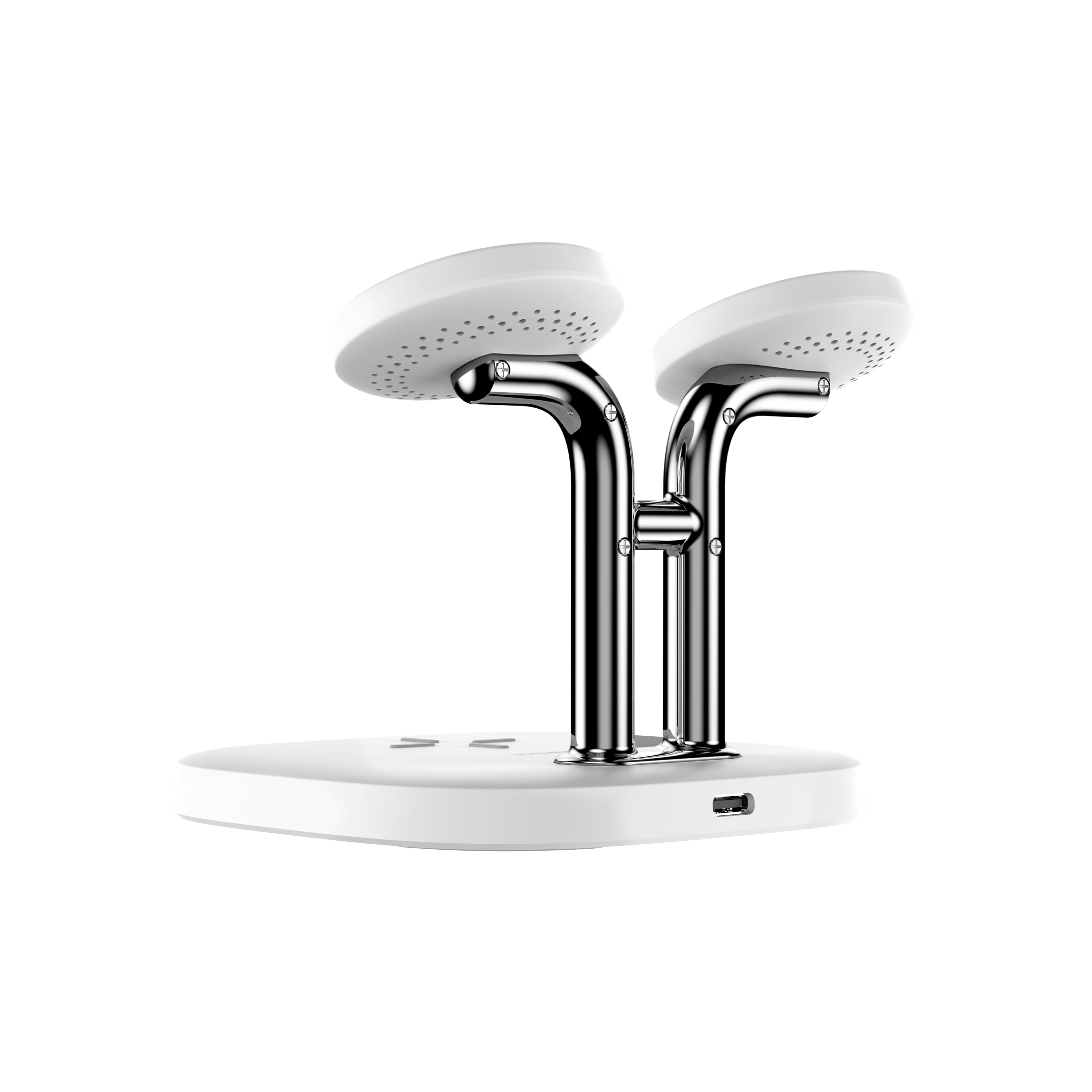 SwanScout 704D wireless charger for Apple and Samsung devices, triple-device charging station with rear view of charging ports.