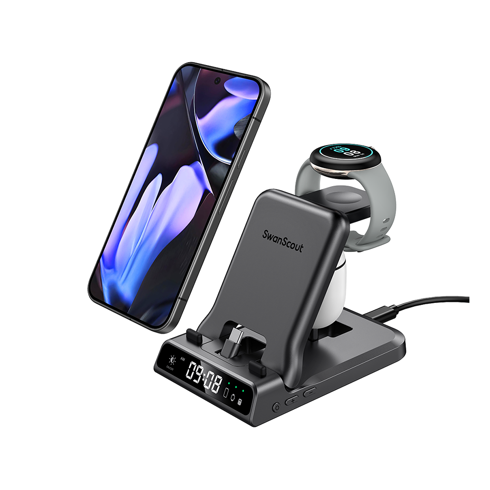 SwanScout 701G - Przewodowa szybka ładowarka do Pixel Watch 1 z zegarem