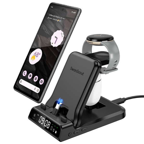 SwanScout 701G - Bekabelde Snellader voor Pixel Watch 1 met Klok