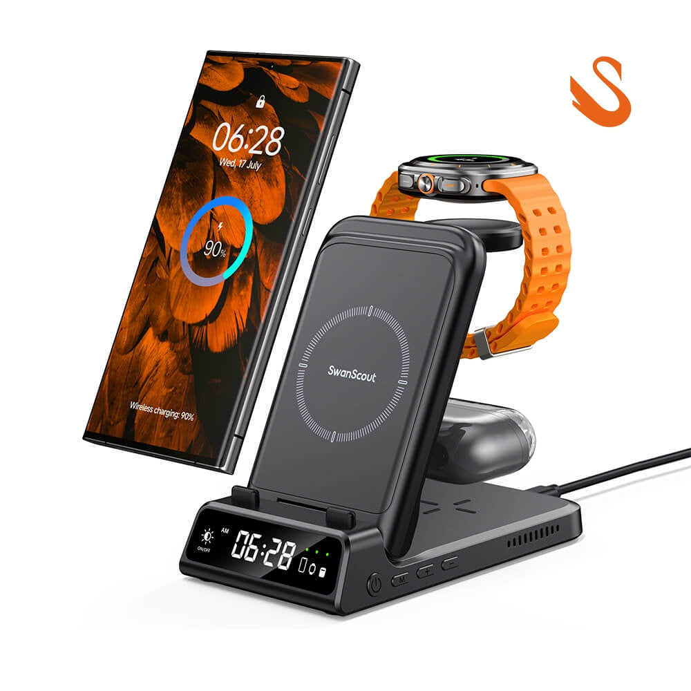 SwanScout 703S - 3 σε 1 Ασύρματος Φορτιστής για Samsung με Ρολόι