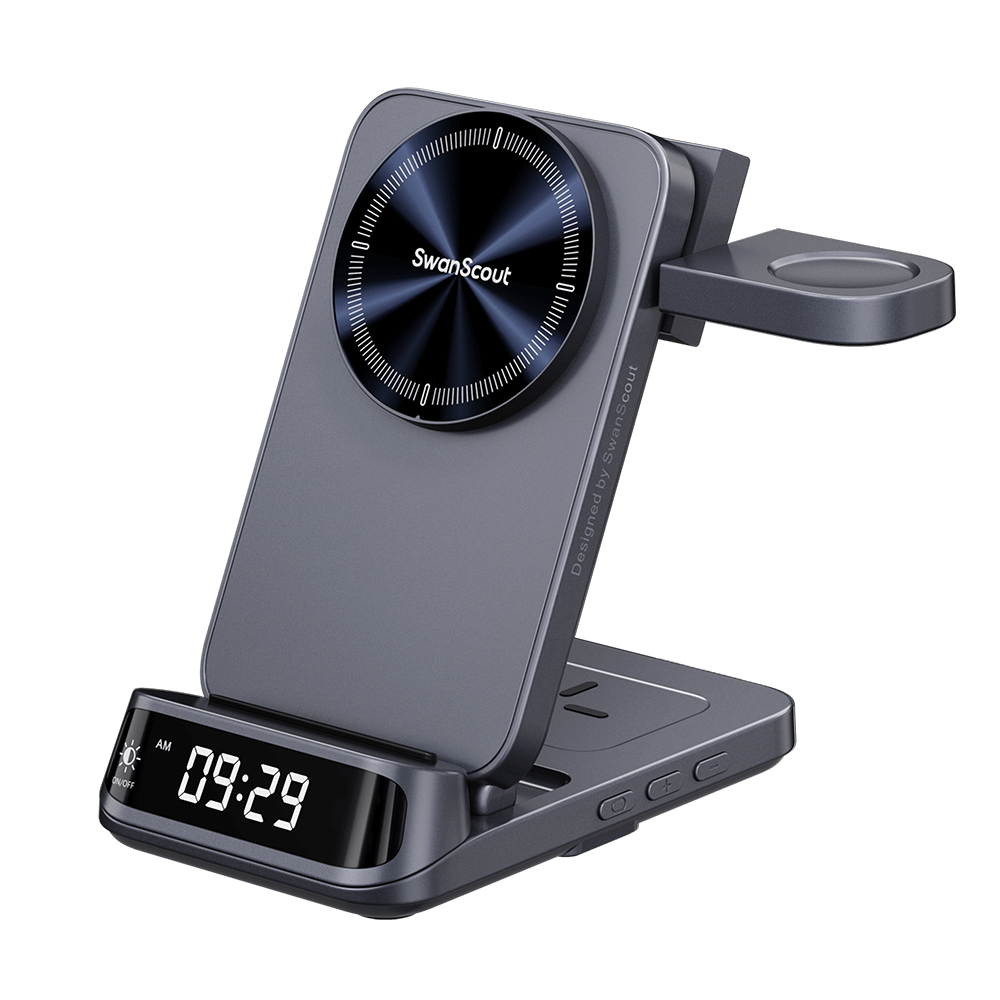 SwanScout 708SM charging a Samsung phone with magnetic case via strong magnetic alignment