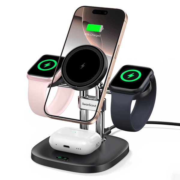 SwanScout 709M - 4 в 1 магнитно безжично зарядно за Apple