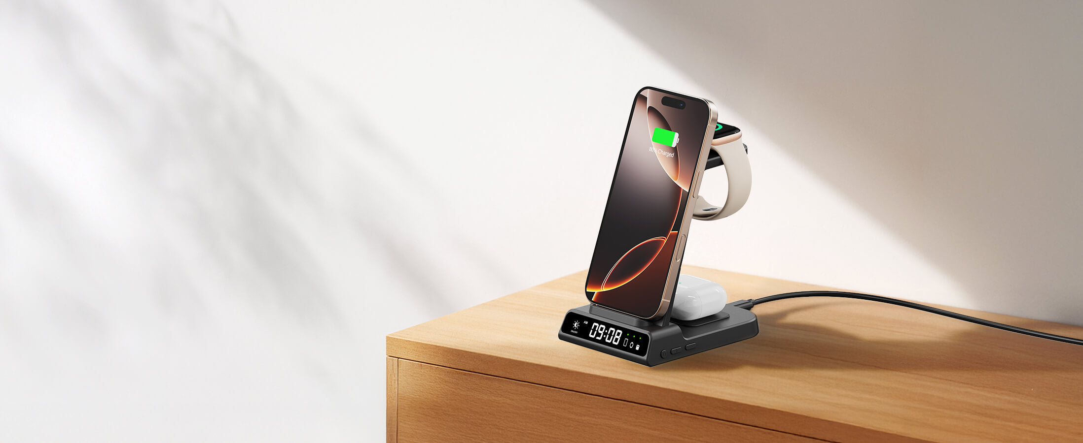Built for convenience, the SwanScout C02 doubles as a fast wireless iPhone charger.