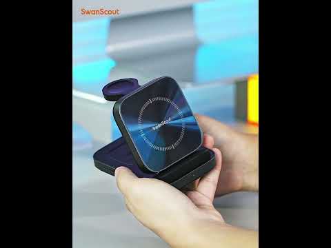 SwanScout 713S 3-in-1 wireless charging station for Apple devices: Charging iPhone, Apple Watch, and AirPods simultaneously.
