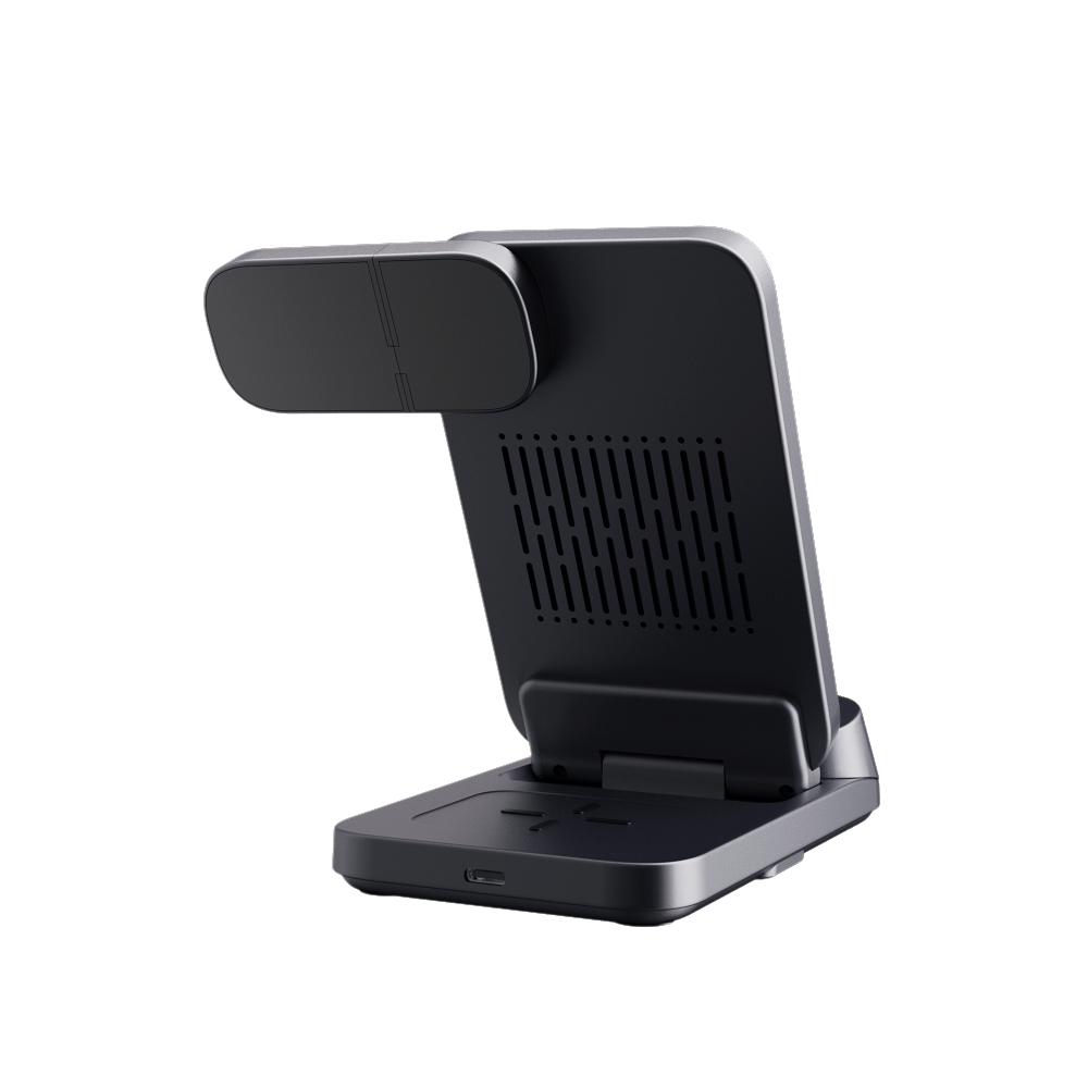 Side view of the unfolded SwanScout 708S, showing the integrated Galaxy Watch charger and smart temperature-control system for safe, efficient charging