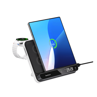 SwanScout 710FS wireless charger for Samsung Galaxy Z Fold 6, fast 30W charging pad with clock display, black and sleek design.