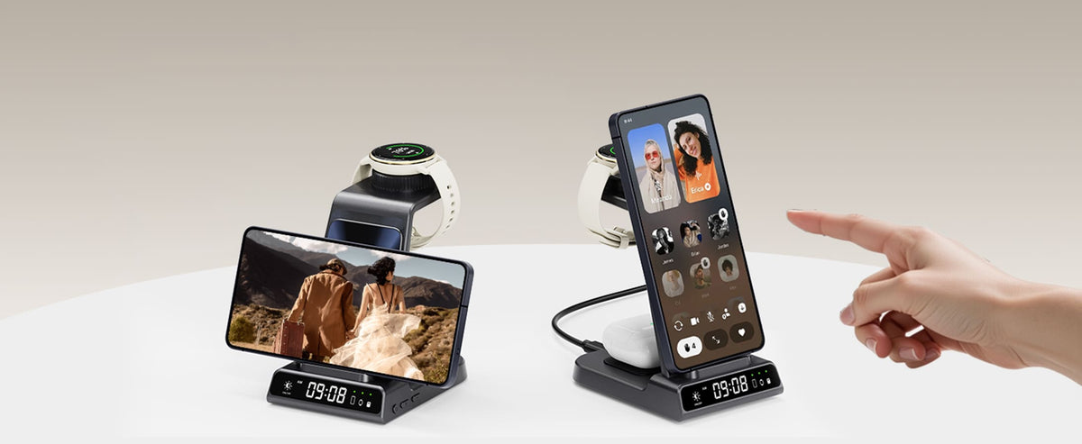 Garmin watch charger with phone stand for portrait and landscape viewing SwanScout C01GM