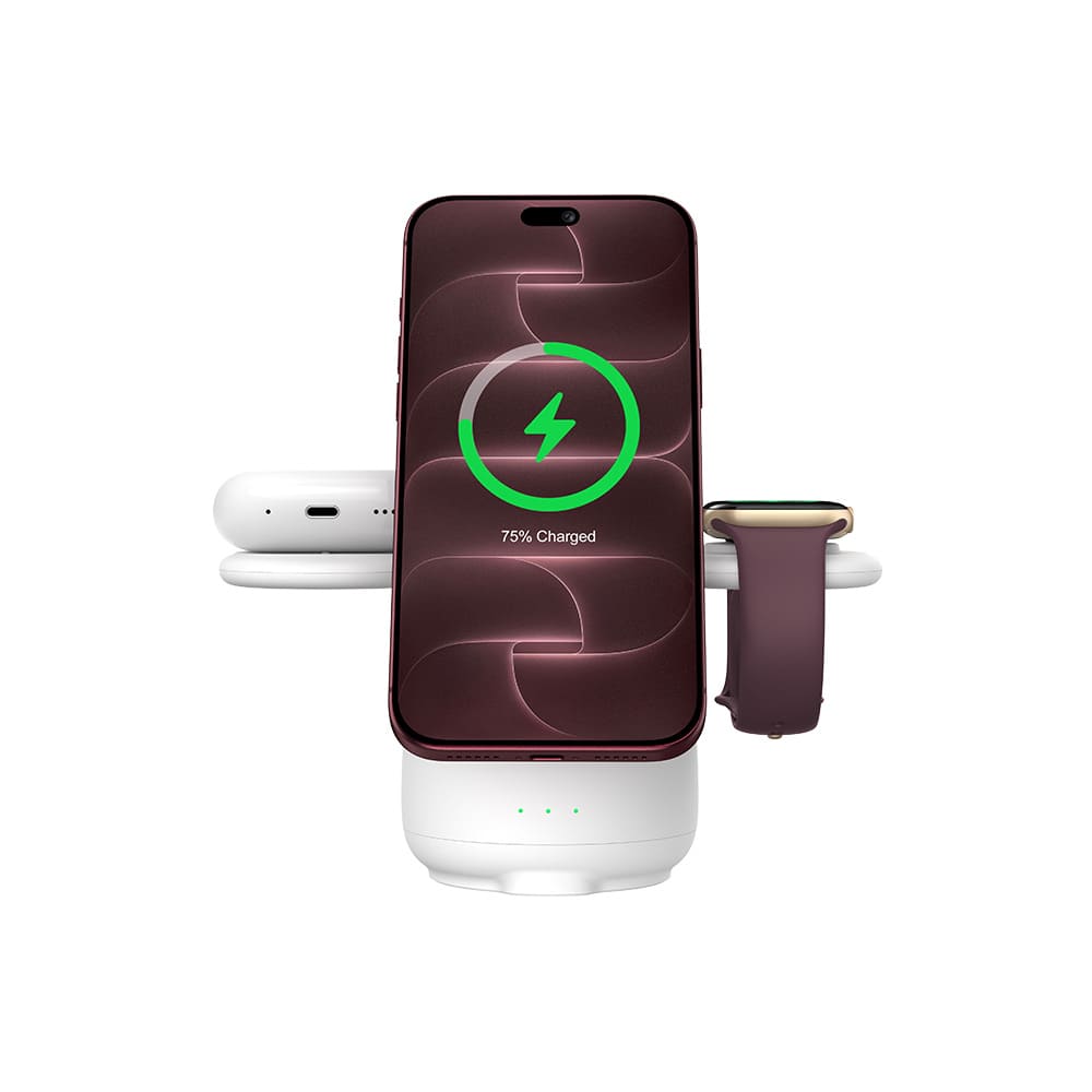 Wireless car charger powering iPhone 18 Pro earbuds and watch with SwanScout S10026M